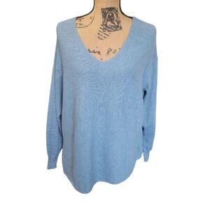 XXL Ella Moss Blue Ribbed Knit V-neck Sweater